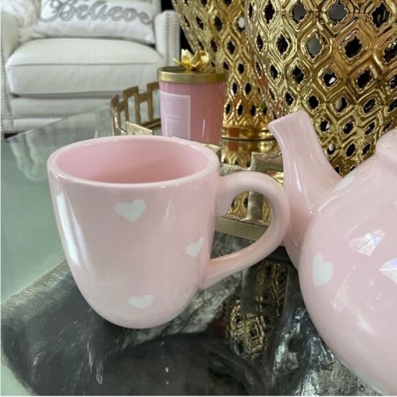 NWT Terramoto Heart Pink Heart Teapot and 1 cup and Spoon Rest - Picture 11 of 12